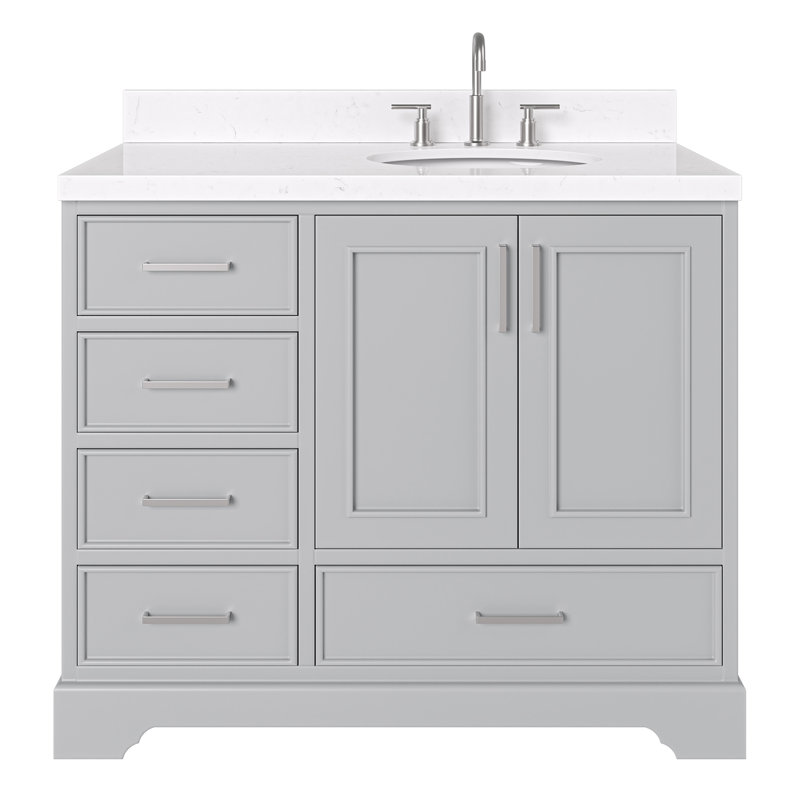 Ensemble de meuble-lavabo simple 42,25 po avec plateau en quartz Abshire, Gris