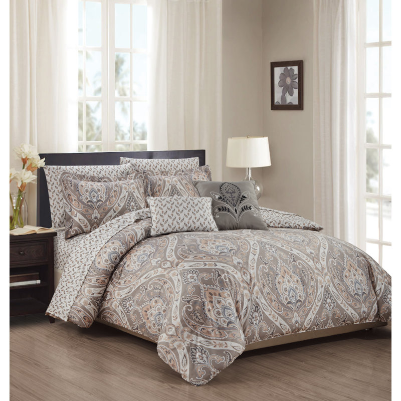 Tisdale Microfiber Comforter Set with Matching Sheet Set, Queen Comforter + 8 Additional Pieces