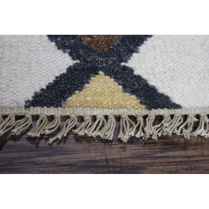 Tapis décoratif vert/mauve en laine tissé à la main Patridge Southwestern, Rectangle 5 pi x 8 pi