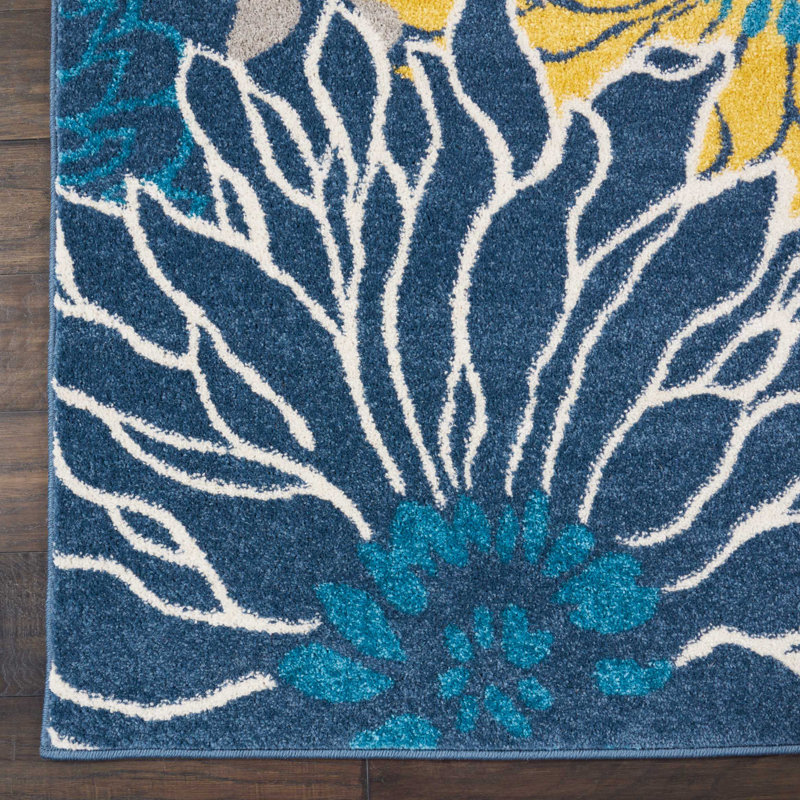 Tapis bleu / jaune Lahoma, Tapis de couloir 2 pi 2 po x 7 pi 6 po
