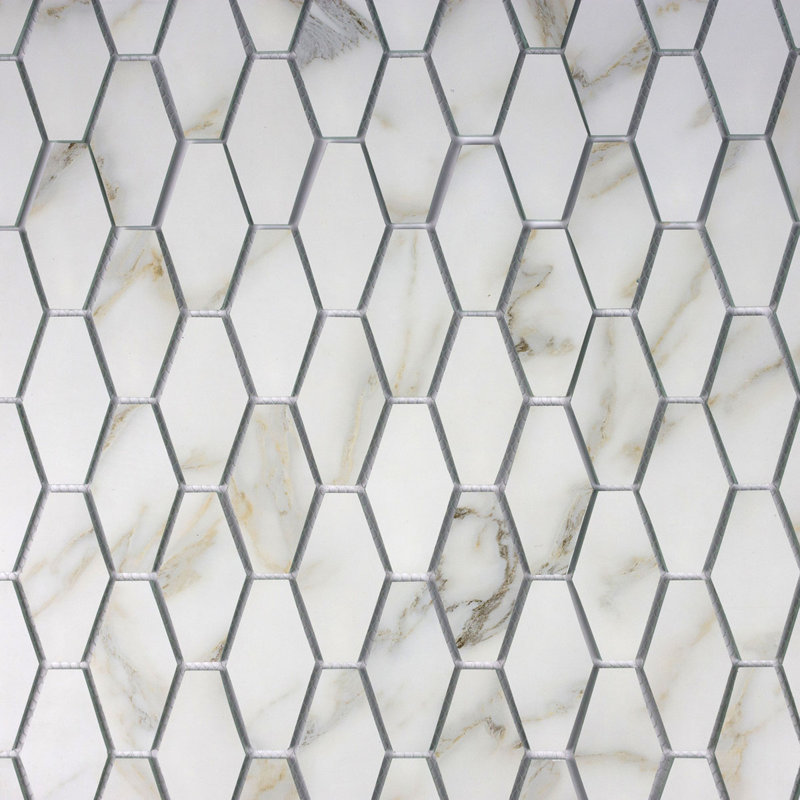Carreau de mosaïque en verre Art Deco, Or mat Calacatta