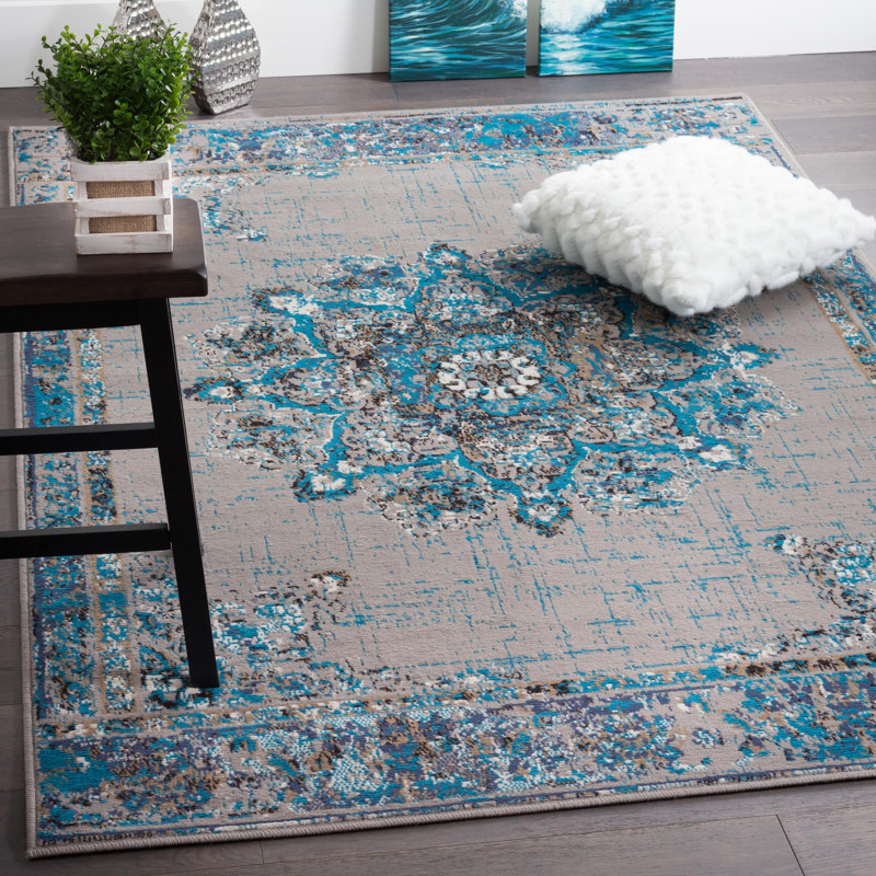 Tapis oriental gris / bleu Takengon, Rectangle 3 pi 3 po x 4 pi 11 po