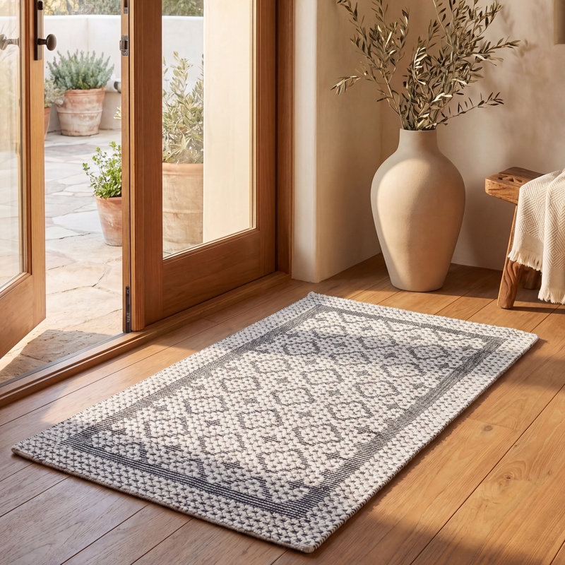 Segovia Natura Hand Woven Wool/Cotton Geometric Rug in Cream, Rectangle 3' x 5'
