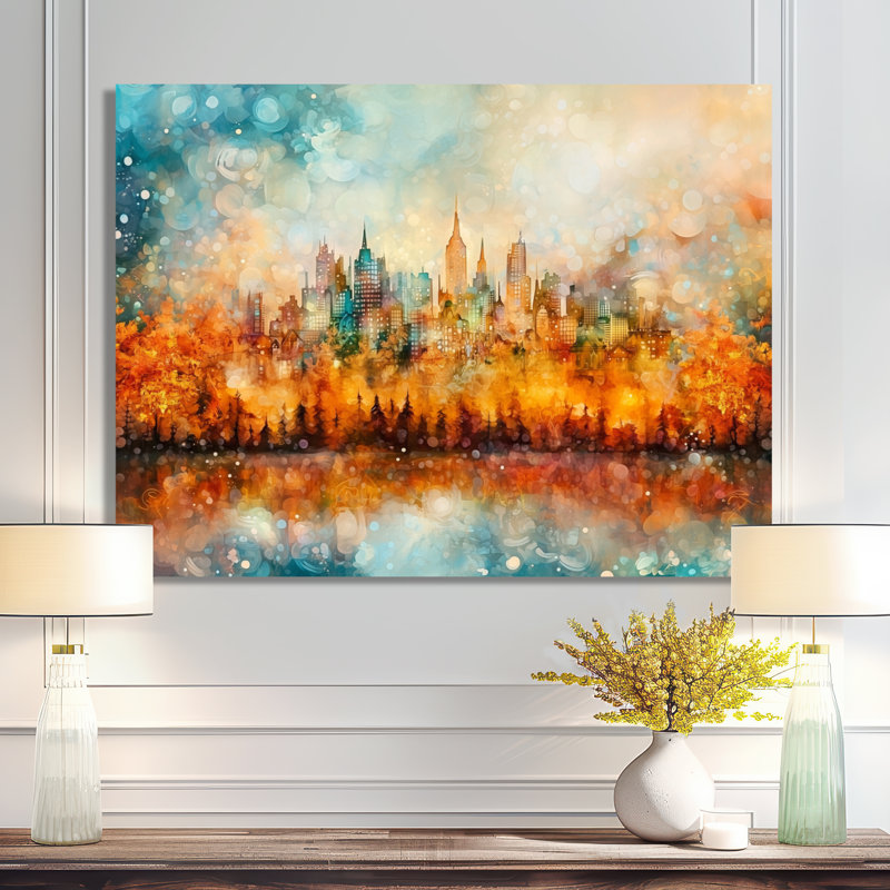 «Modern Evolve New York City Cityscape I», reproduction abstraite sur toile transitionnelle moderne, 30" H x 40" W