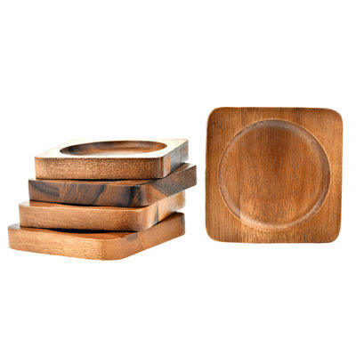 Wood Square 5 Piece Coaster Set