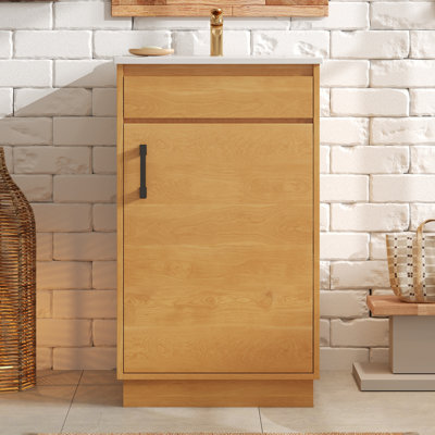 Meuble-lavabo de style campagne moderne avec lavabo en céramique, ensemble de meuble-lavabo simple autoportant avec porte à fermeture douce, tablette réglable