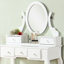Bureau et tabouret de coiffeuse en bois, blanc - rangement 5 tiroirs et miroir ovale réglable pour tabouret de beauté
