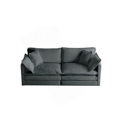 Canapé pour causeuse moderne en tissu de grande taille à 2 places avec 4 coussins, chenille grise