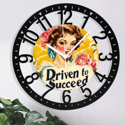 Metal Wall Clock for Living Room -10" Driven To Succeed Silent Non Ticking,Battery Operated, Antique Clocks for Farmhouse,Bedroom,Kitchen - Arabic Numerals