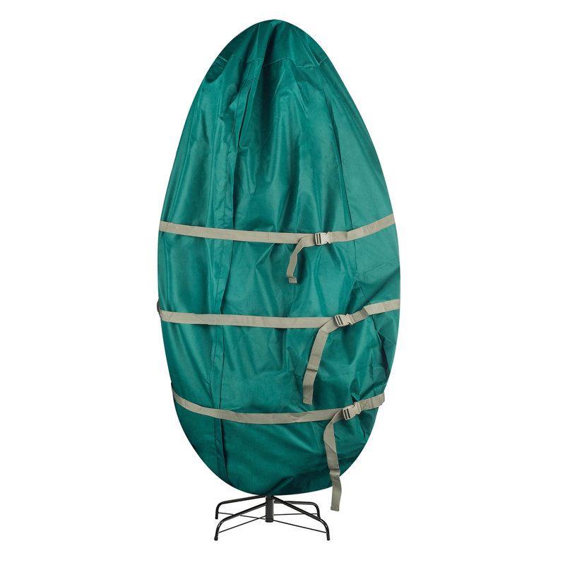 Sac de rangement pour sapin de Noël vertical, vert, 190 x 89 cm | Housse en toile zippée pour sapin artificiel assemblé de 2,3 m avec sangles à boucle et cordon de serrage
