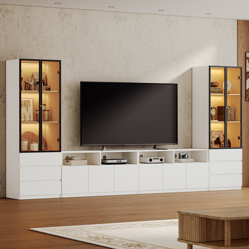Meuble télé Crafton, Blanc, H 70,9 po x l 141,7 po x P 15,7 po
