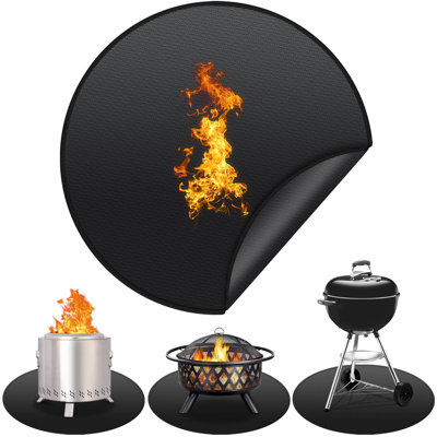 36'' Fire Pit Mat For Solo Stove Bonfire, Round Fireproof Under Grill Mat, Oil-Proof Waterproof BBQ Pad For Deck Patio Grass Outdoor Grill Accessories