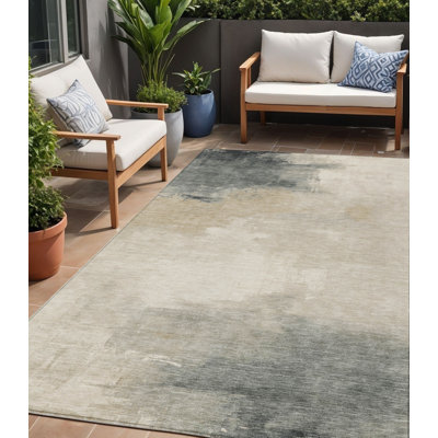 Tapis extérieur lavable abstrait taupe et ivoire 5 pi x 8 pi beige