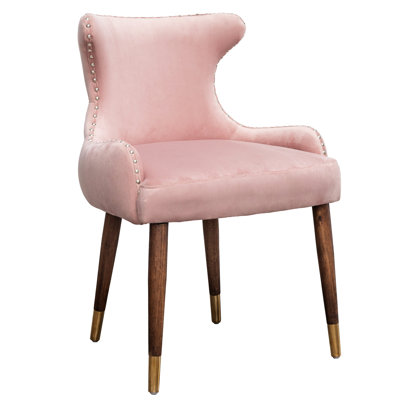 Pink Velvet Seat - With Dense Foam Padding, Curved Back, Solid Black Legs Gold Trim Contemporary Accent Chair In Upholstery Foam, Button Tufting,