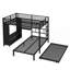 Lit superposé double au-dessus de simple avec garde-robe intégré, lit superposé en métal avec lit gigogne, bureau pliable, échelles, conception à réduction de bruit, noir-2019303271
