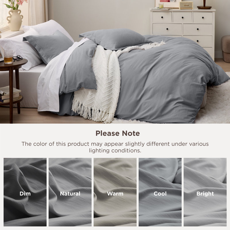 Bedsure Microfiber Duvet Cover Full Size - Prewashed Cotton-Like Extra Soft Bedding Set (Set of 3), Gray