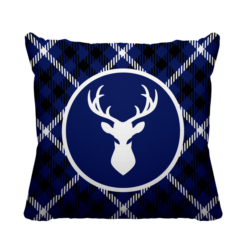 Coussin décoratif intérieur / extérieur Tartan Reindeer, L 15 po x H 15 po, Bleu marine