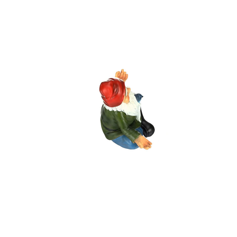 Whimsical Zen Garden Gnome Statue with Bird