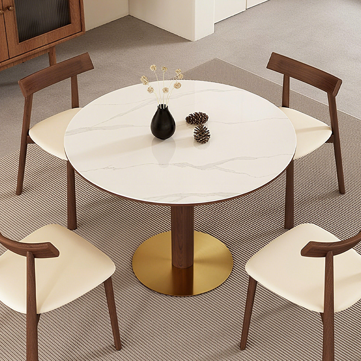 Hokku Designs White&Walnut Round Sintered Stone Dining table - Wayfair ...