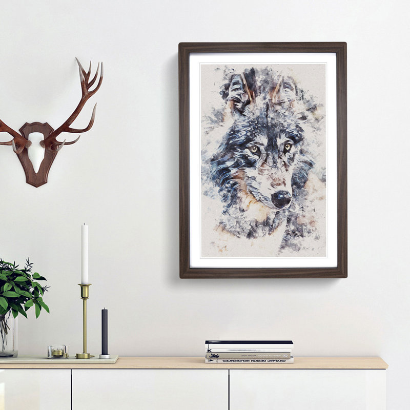 The Eyes of a Wolf - Picture Frame Graphic Art, Walnut Framed, 45cm H x 33cm W x 2cm D
