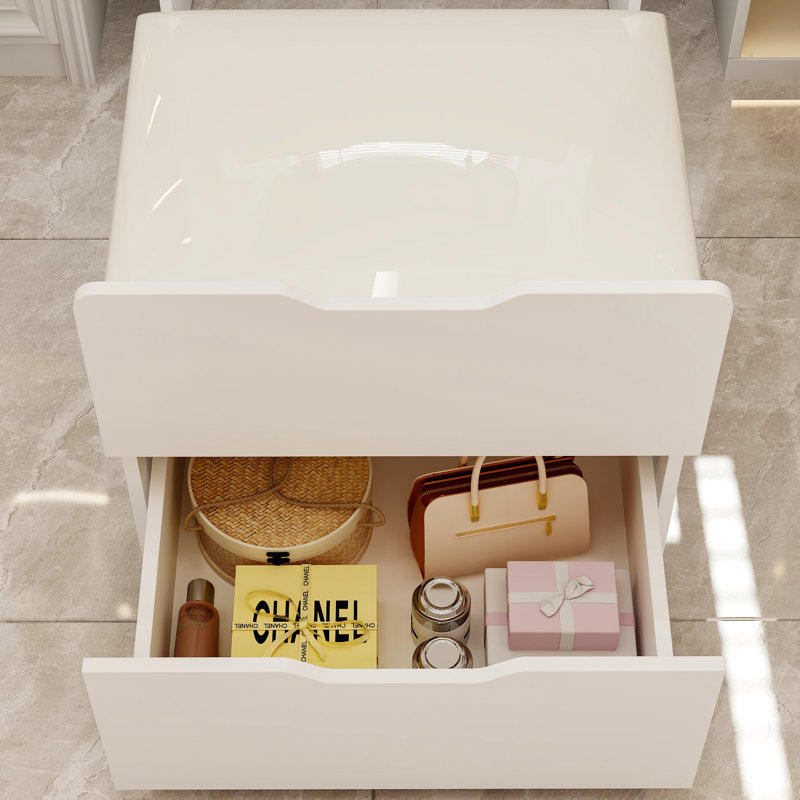Tiroir de placard blanc avec miroir lumineux et tabouret