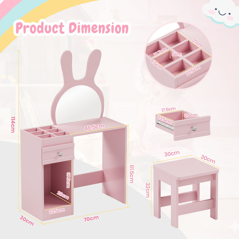Kids Vanity Set with Mirror, Pink
