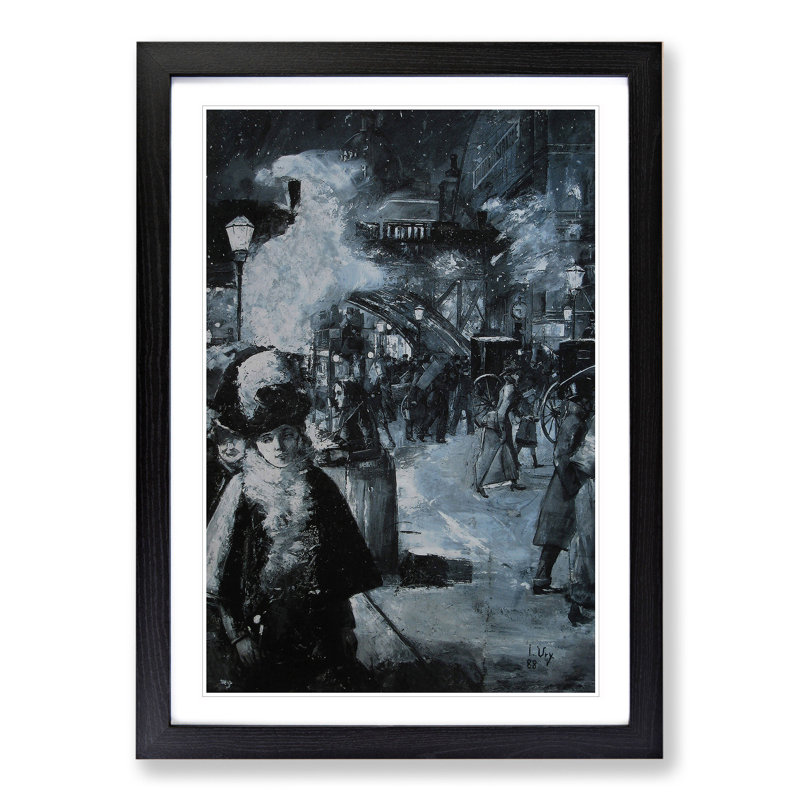 At the Train Station by Lesser Ury - Picture Frame Graphic Art, Black Framed, 65cm H x 48cm W x 2cm D