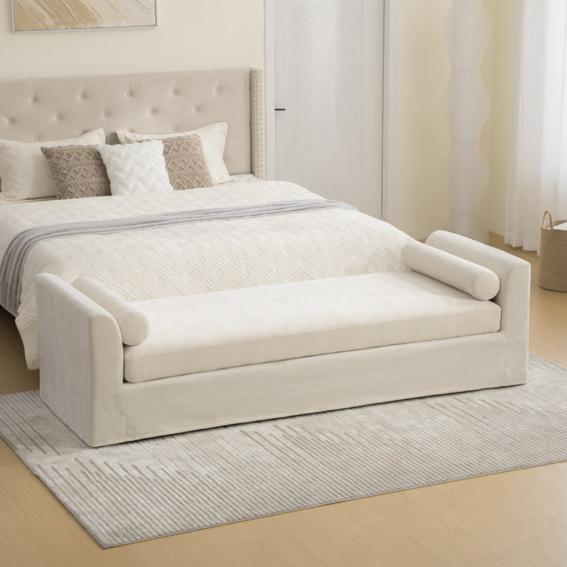 Banc rembourré en chenille avec 2 coussins, Beige