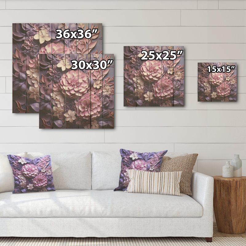 «Royal Amethyst», papier mâché symphonie - lilas, art mural sur bois de pin naturel, H 15 po x l 15 po