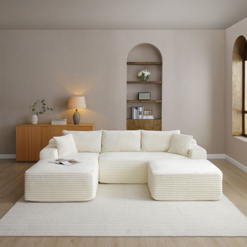 Repose-pieds en velours côtelé Corduroy, Beige