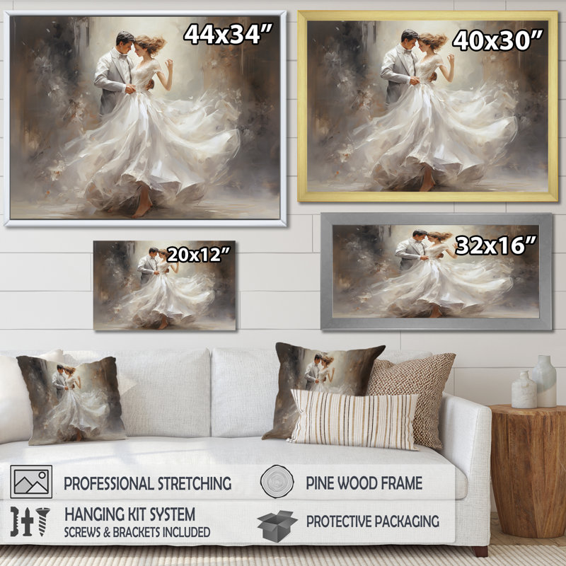 Danse valse en blanc I sur toile, Cadre doré simple, H 32 po x l 24 po x P 1 po