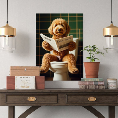 Canvas Wall Art Golden Doodle Bathroom Canvas Print, Toilet Humor-1 Vintage Poster Print Home Decor