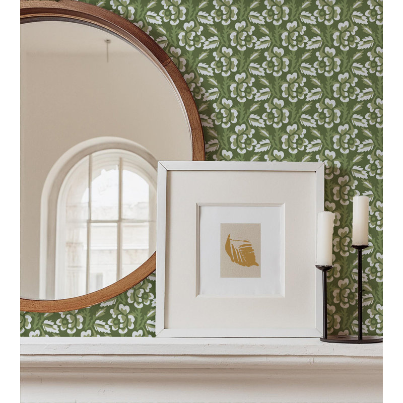 Thorn & Blossom - Wallpaper, Garden Green, Premium Paper