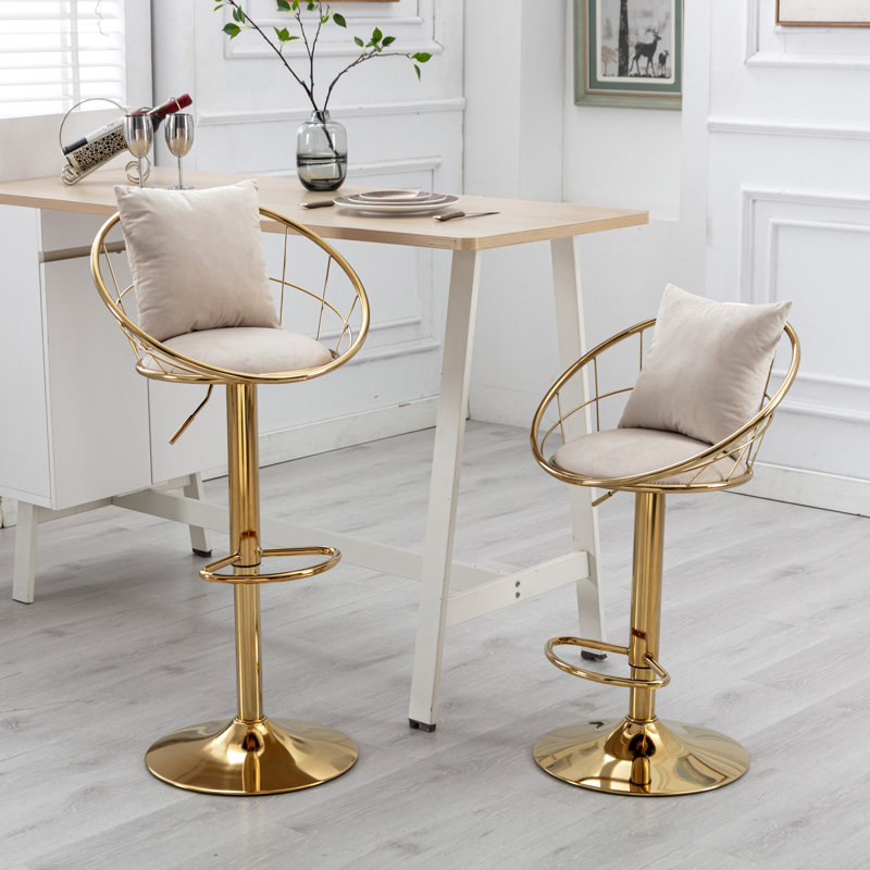 Chaise de bar en velours blanc cassé, Blanc cassé