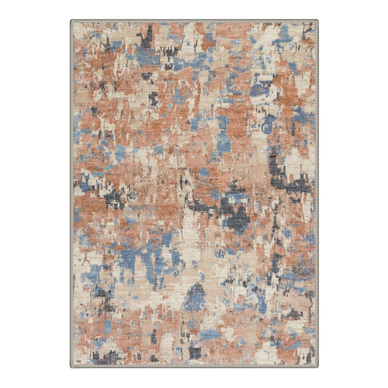Tapis d'intérieur bleu / beige / brun Aura, Terra Cotta, Rectangle 6 pi x 9 pi