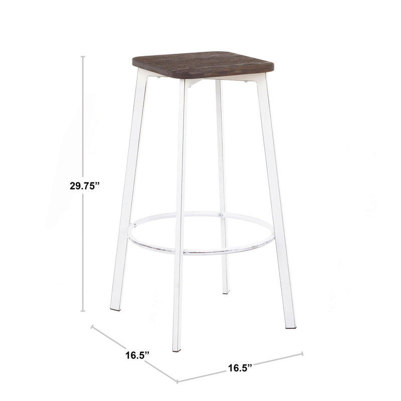 Tabouret de bar carré en métal et bambou grain de bois pressé rétro - ensemble de 2
