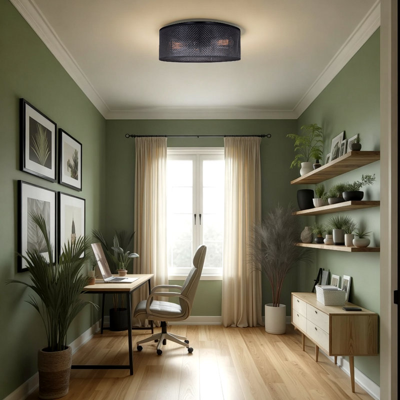 Alleghany BELLAMY 16.25 In. 3-Light 60-Watt Contemporary Black Flush Mount With Black Faux Rattan Shade, Matte Black