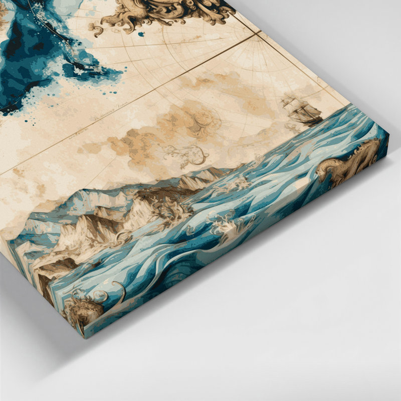 «Coastal Nautical Map Plus», art mural sur toile beige, H 8 po x l 10 po