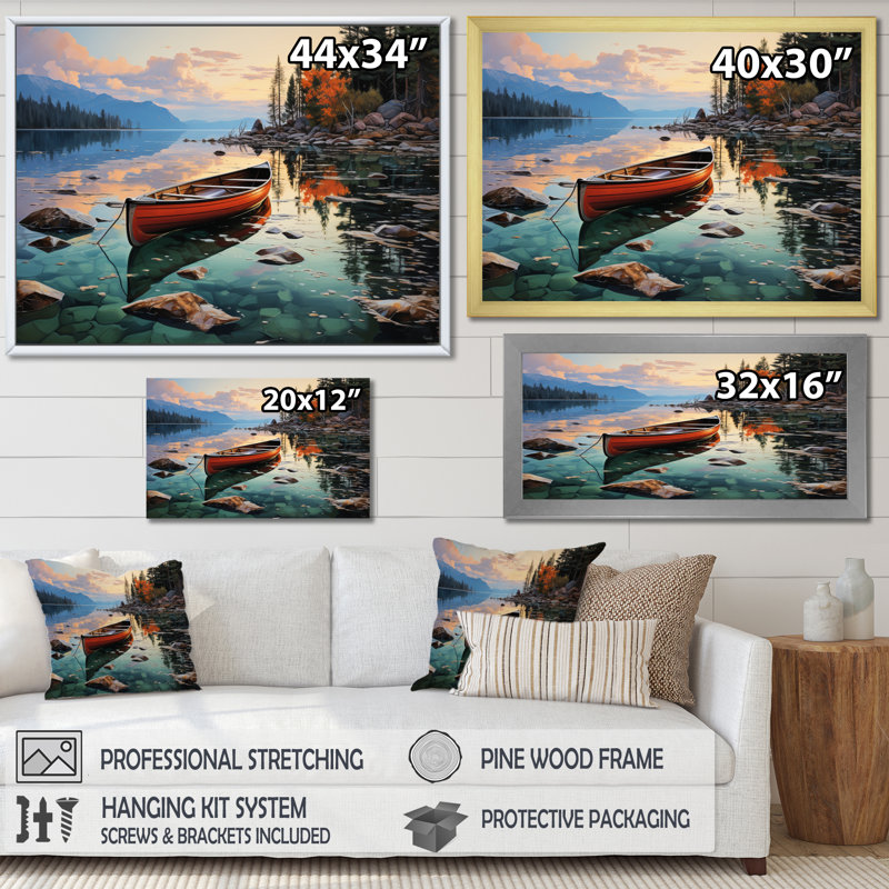 Canada Canada Canoe I, reproduction d'art sur toile, Cadre flottant noir, H 24 po x l 32 po x P 1 po