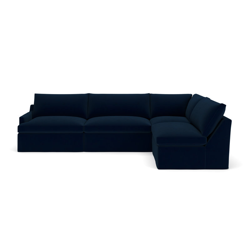Canapé modulaire 4 pièces Wrenley, Velours performance bleu encre Bella, Orienté à droite