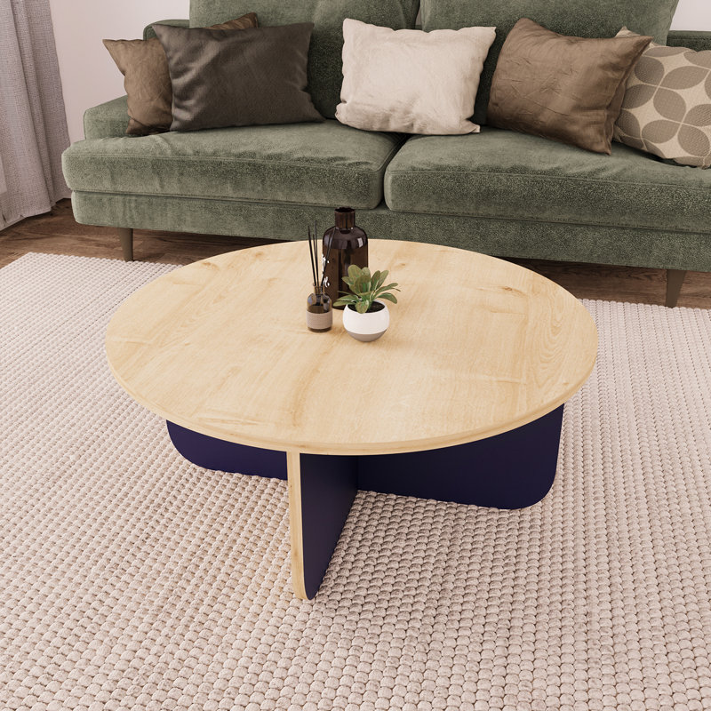 80cm Round Coffee Table - Modern Small Table for Living Room | Stylish Unique Centrepiece, Blue