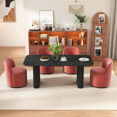Ensemble de table de salle à manger moderne 71 po ovale avec chaises pivotantes 4/6, pieds ondulés et rotation à 360 ° pour la cuisine et la salle à manger