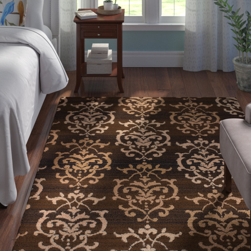 Tapis brun à damas Rosanna, 5 pi 3 po x 7 pi 2 po
