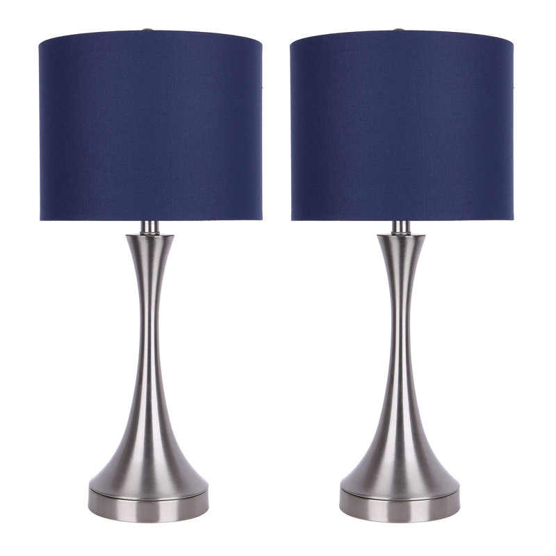 Ensemble de lampes de table en nickel brossé 25,25 po Arseni avec USB, Bleu marine