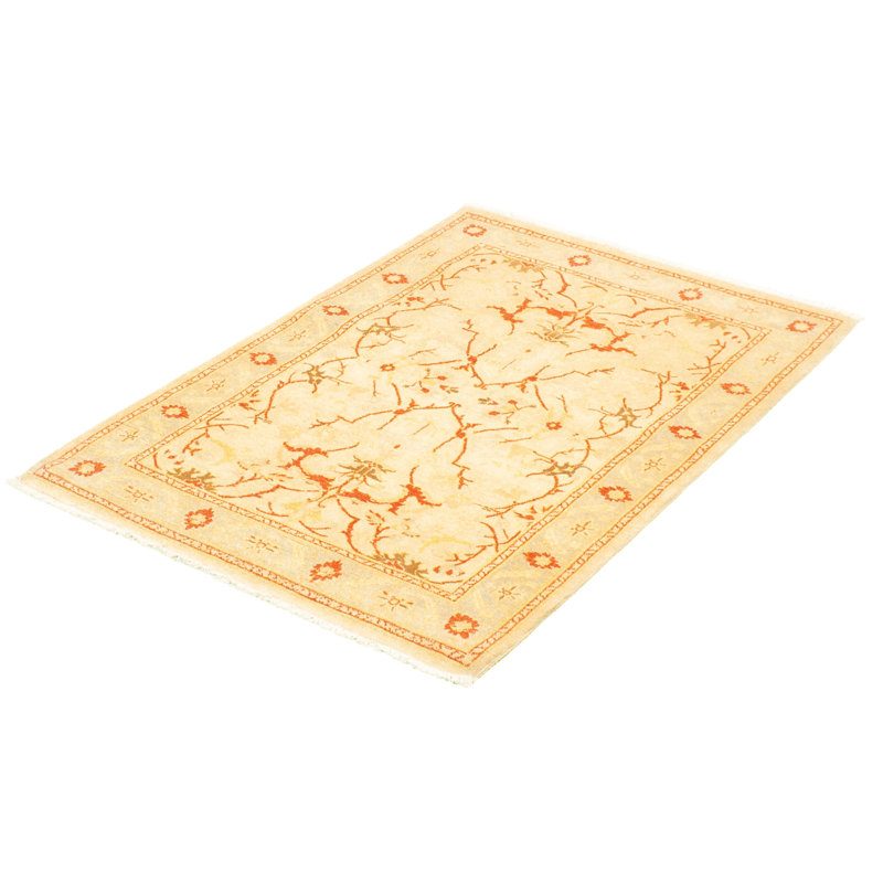 Tapis décoratif en laine noué à la main de conception unique Ivoire 4 pi x 5 pi 10 po Buleah