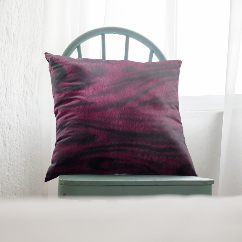 Coussin décoratif en polyester / mélange de polyester, 24 po x 24 po, Fuchsia / noir, Carré