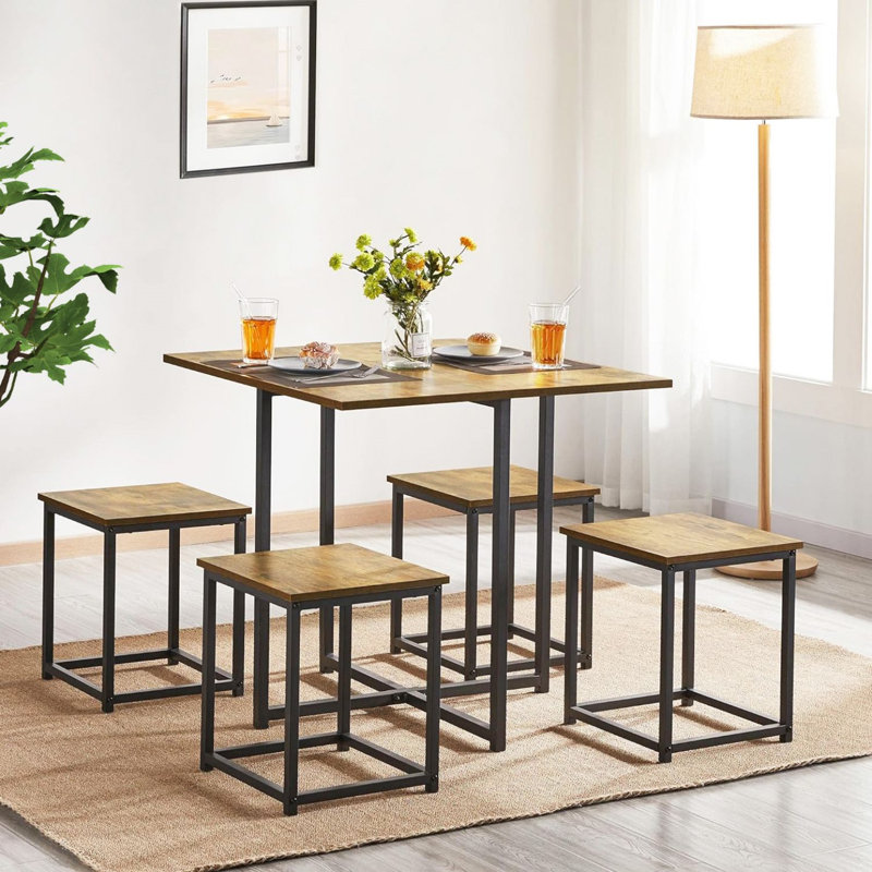 4 - Person Trestle Dining Set, Brown, Brown/Black