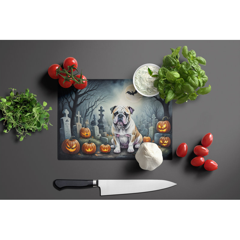 Grande planche à découper en verre English Bulldog Spooky Halloween