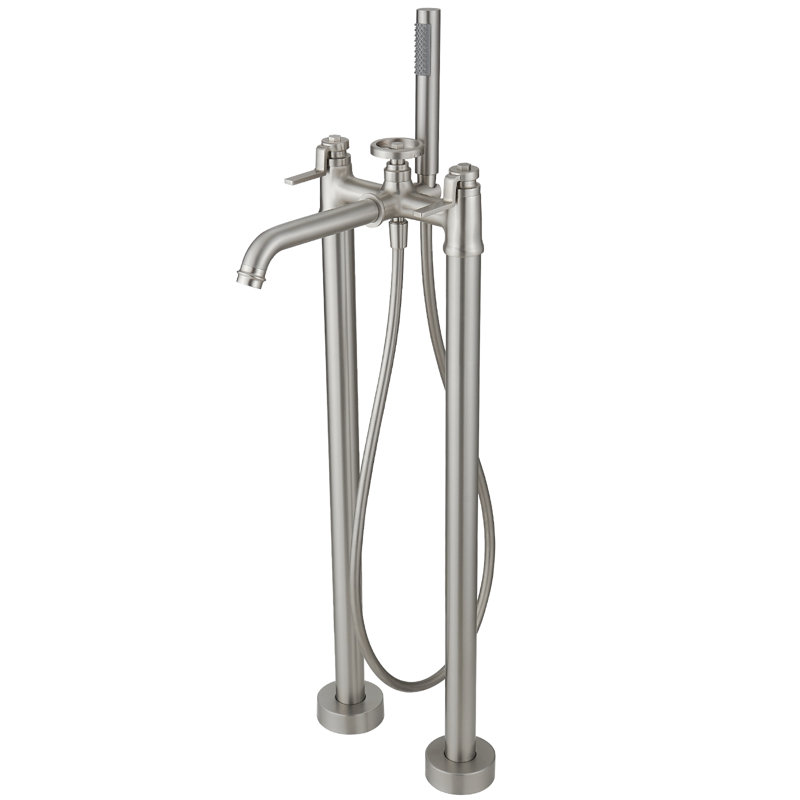 Floor Clawfoot Tub Faucet with Diverter, Brushed Nickel