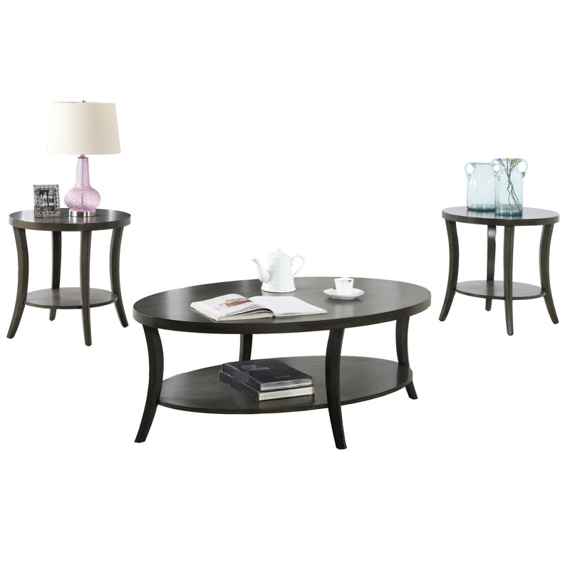 Table basse contemporaine contemporaine ovale en gris - moderne avec du bois et un espace de rangement supplémentaire, Gris